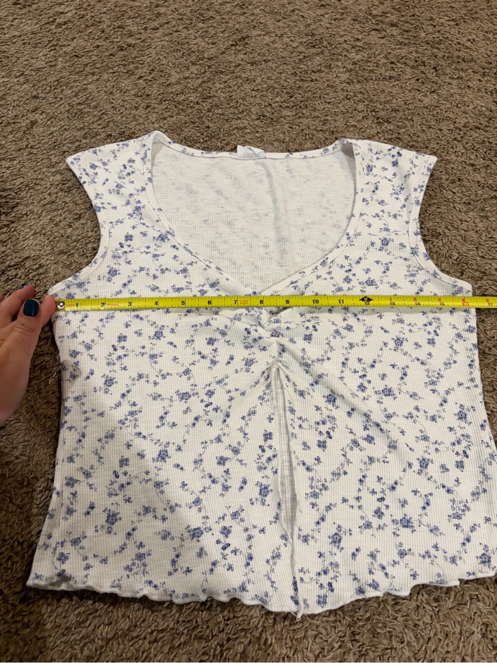 Cotton On Women’s Chelsea Open Front Ditsy Dusk Blue Floral Cottagecore Top SZ L - Picture 7 of 10